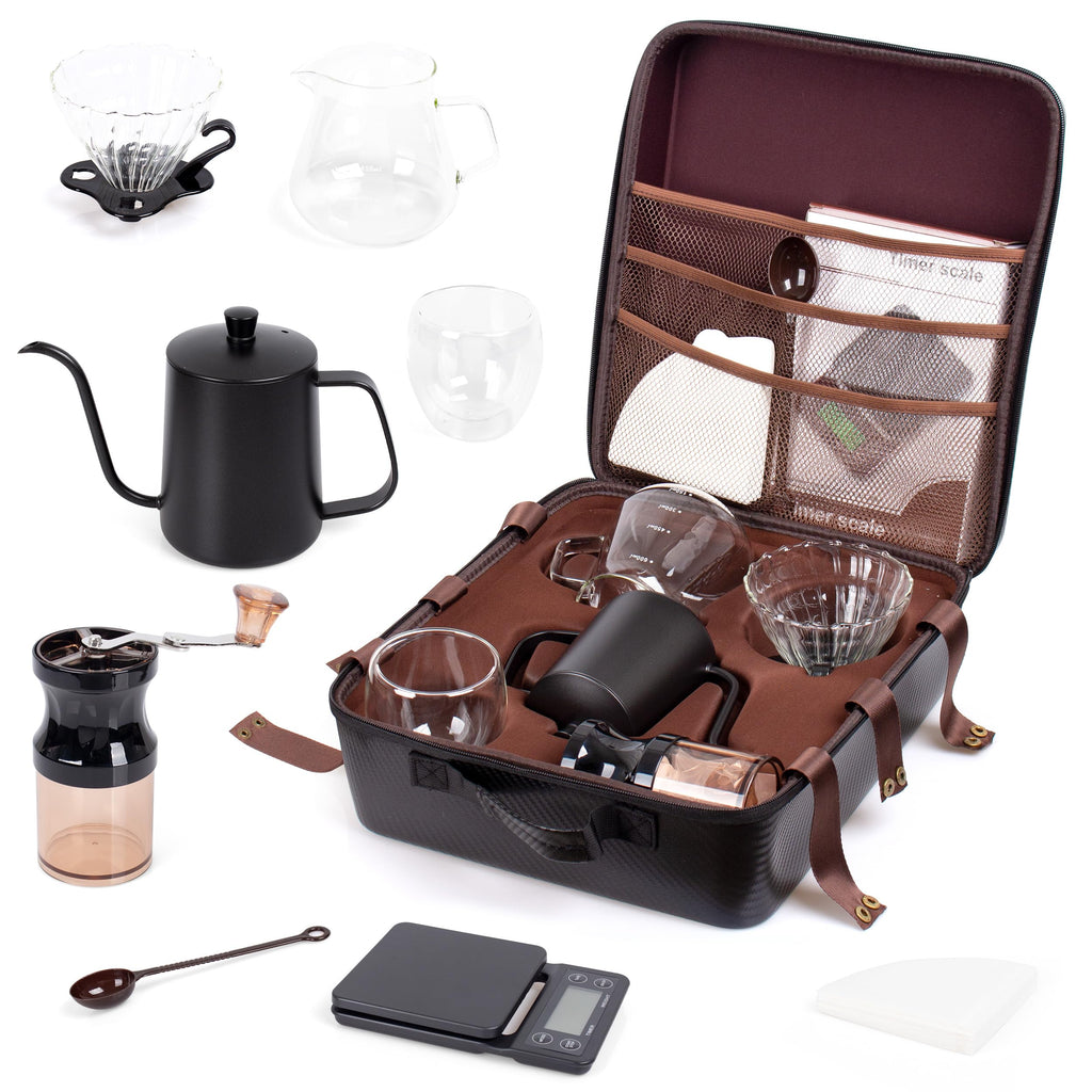 KAIXUAN WOOD 9-Piece Coffee Making & Serving Full Set Travel
